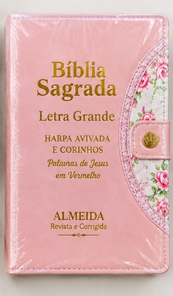 Biblia Sagrada - Gigante Botao Rosa e Caneta | ARC - João Ferreira de Almeida- Harpa e Índice por Cores - Acompanha caneta