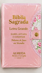 Biblia Sagrada - Gigante Botao Rosa e Caneta | ARC - João Ferreira de Almeida- Harpa e Índice por Cores - Acompanha caneta