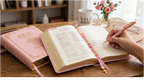 Biblia Sagrada - Gigante Botao Rosa e Caneta | ARC - João Ferreira de Almeida- Harpa e Índice por Cores - Acompanha caneta