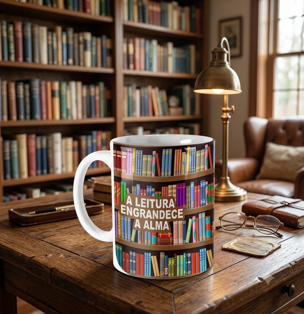 Caneca.  -  A leitura Engrandece a Alma CaravelaLivrosDoBrasil
